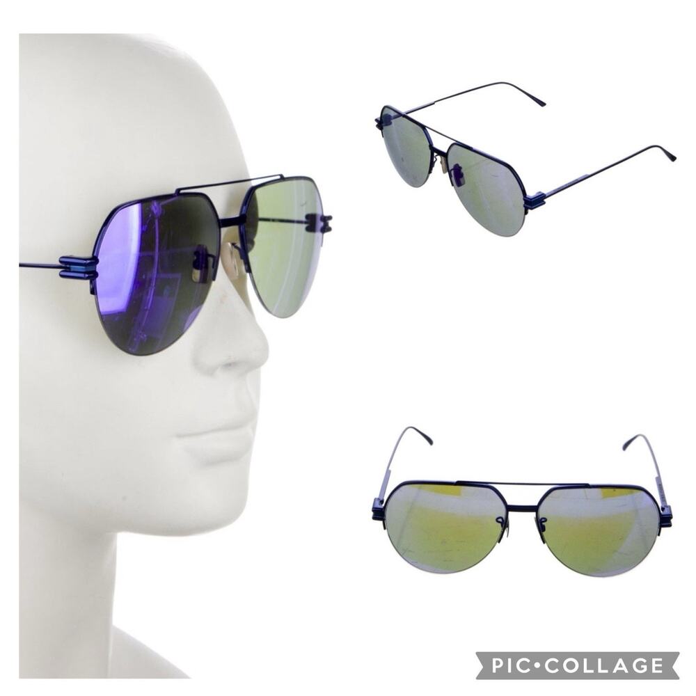 BOTTEGA VENETA BV1046S 008 59mm Matte Blue Square Aviator Sunglasses Italy